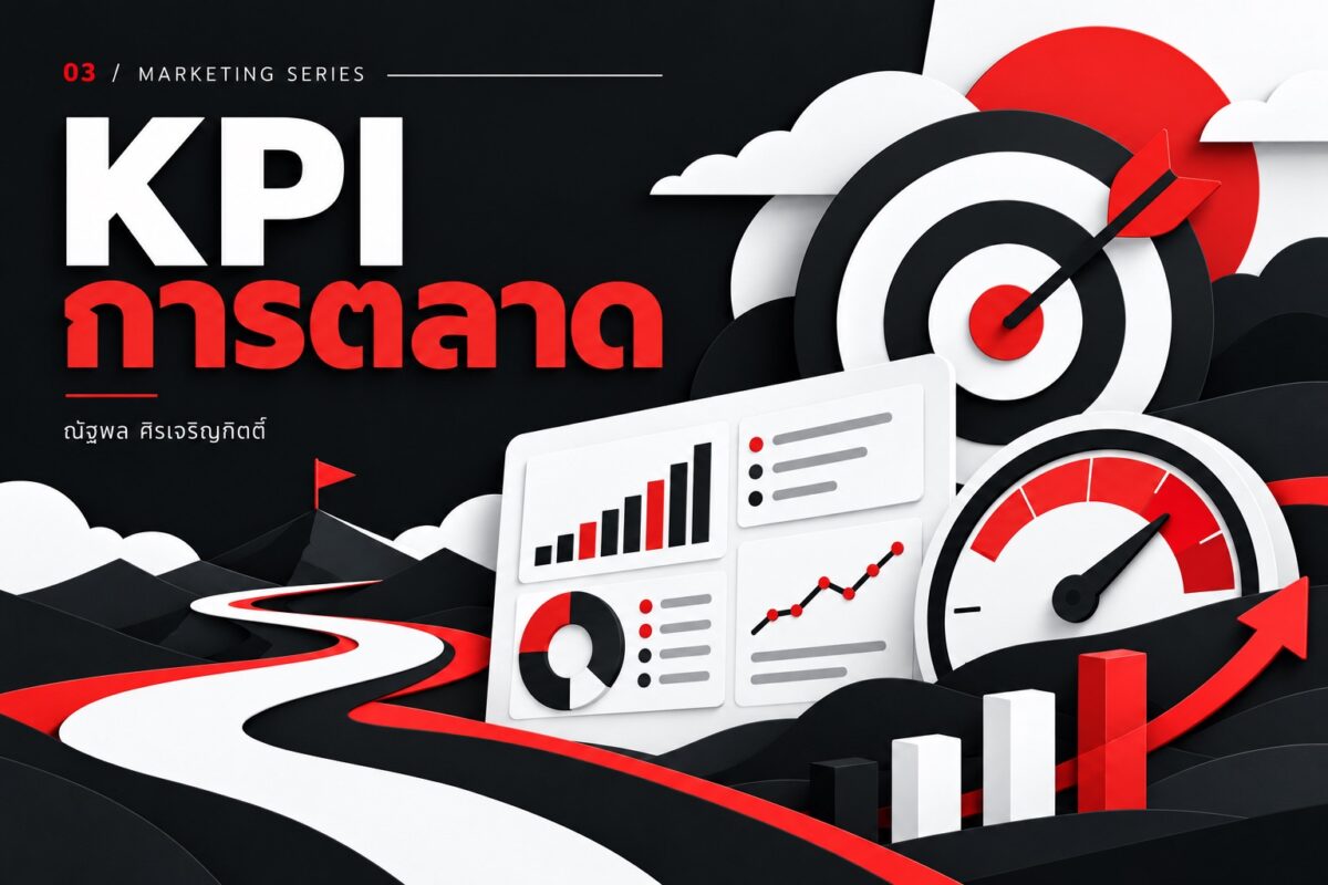 เป้าหมาย KPI กราฟผลลัพธ์ และมาตรวัดความเร็ว โทนดำขาวแดง